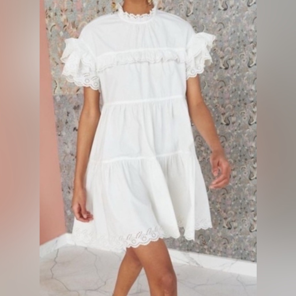 Ulla Johnson Blanc Leonie Eyelet Trapeze White 
Dress